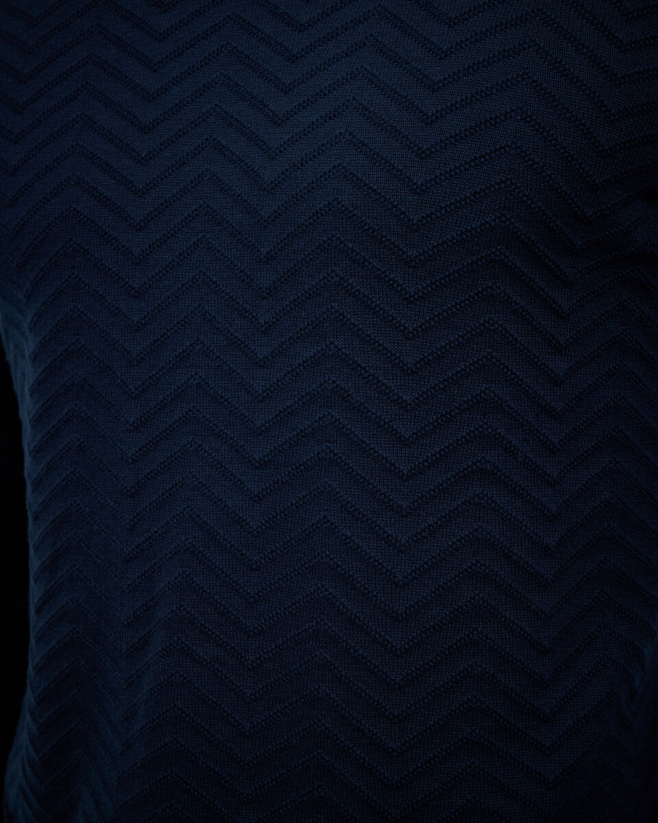 Lightweight Zig Zag Crew Neck Knit, Navy, hi-res